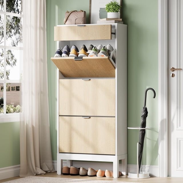 Qinaqin Shoe Almacenamiento Gabinete Three Vuelco Top Cajones Ajustable Shelves para 18 24 Pairs Space Saving Narrow de Profundidadsign Entryway cm Alturaallway Front Puerta