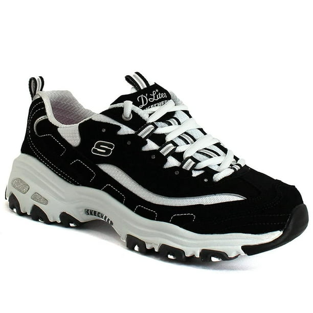 Zapatilla Skechers D'Lites-Me Time para mujer, color blanco y negro, 8,5 W