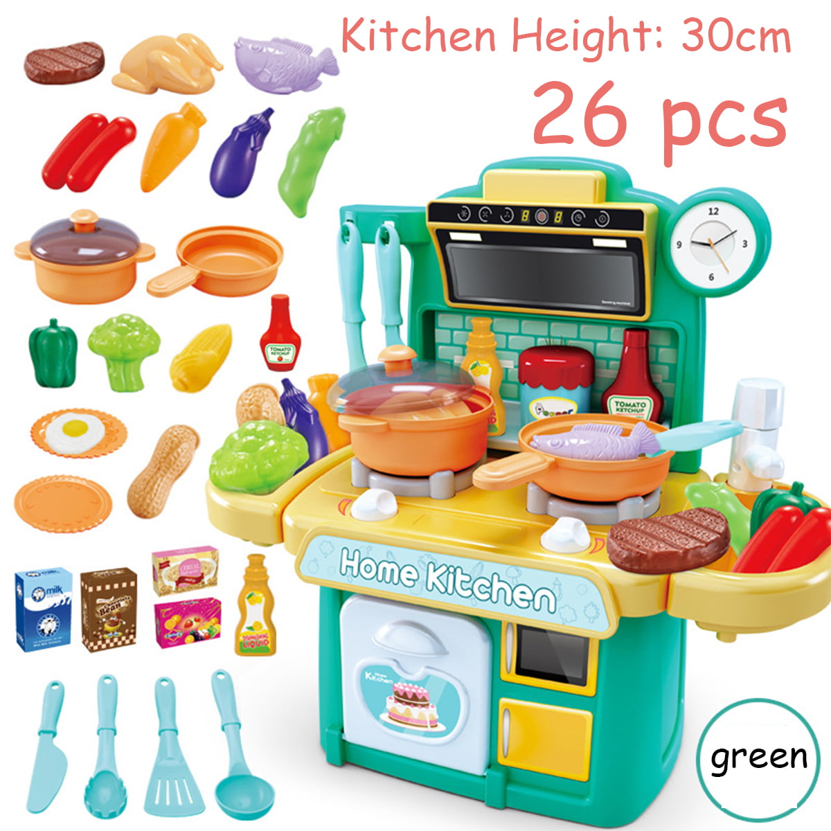 Kitchen Play Food Set Pretend Kids Toy Cooking Playset Girls Boys Gifts Home 