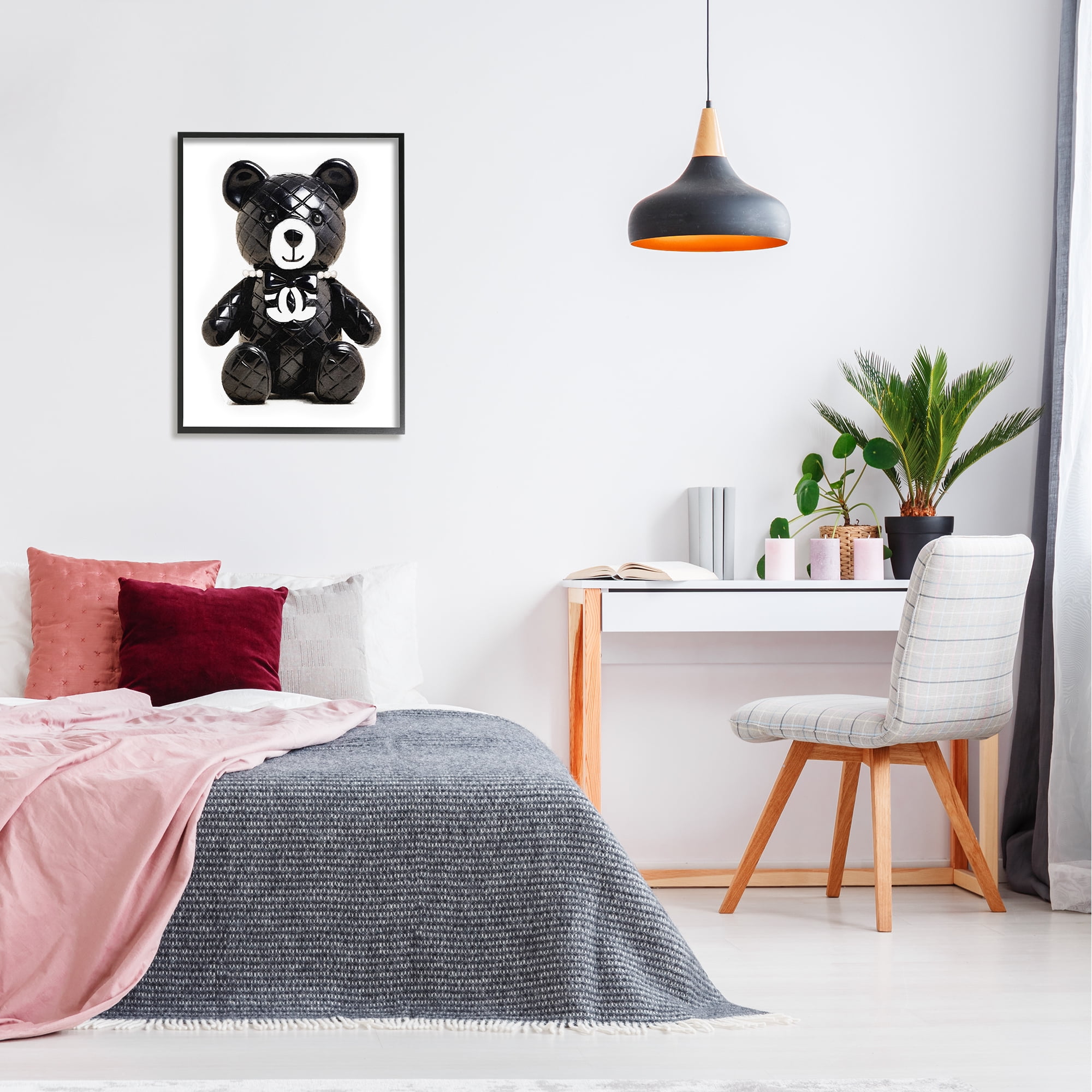 Stupell Industries Black Glam Teddy Bear Beauty & Fashion Painting Black Framed Art Print Wall Art, 24 x 30