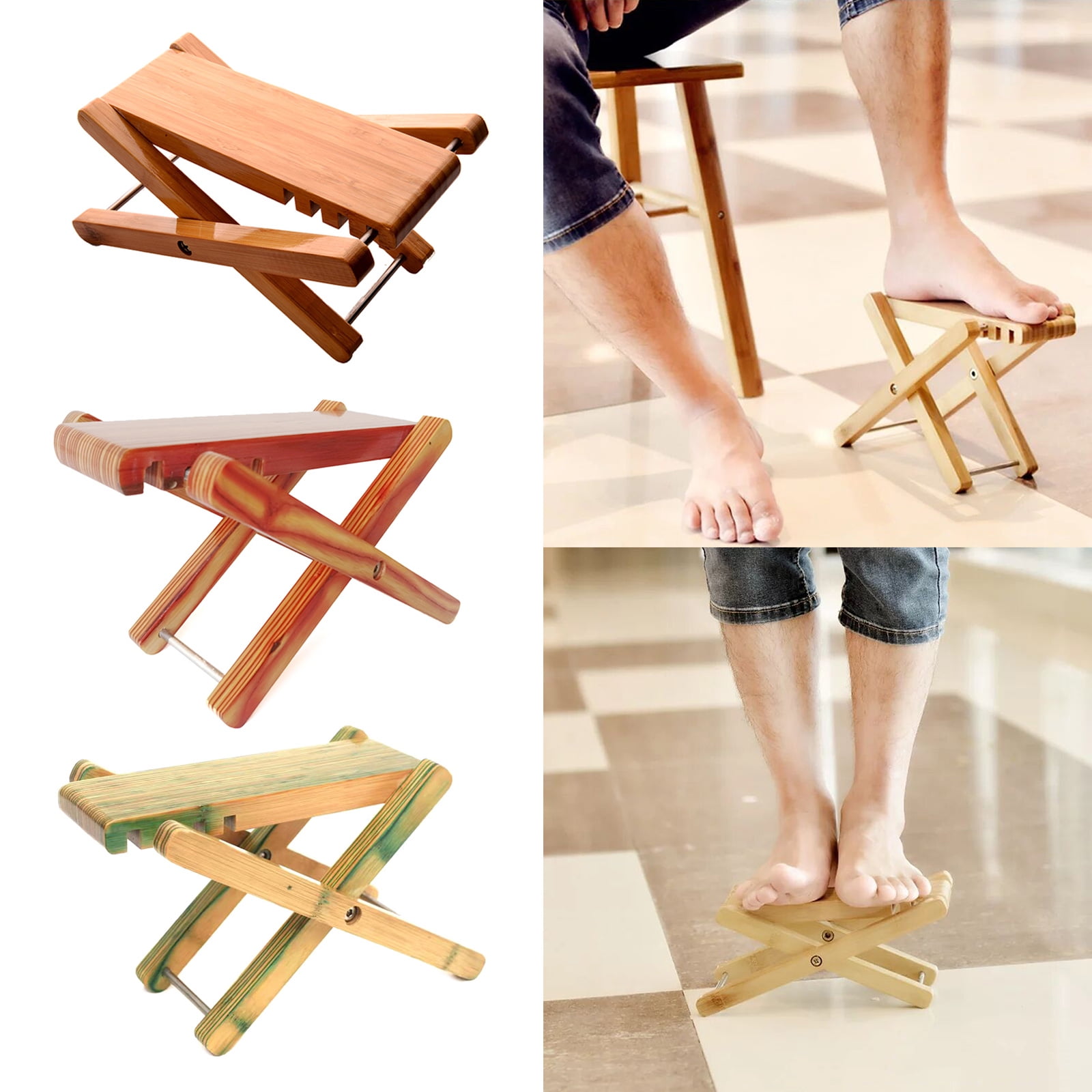 FEAMOS Solid Wood Guitar Footstool Foldable Footrest, 3 Levels Adjustable Height Folding Guitar Pedal for Guitar Bass