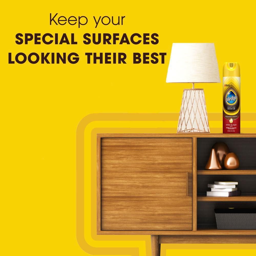 Pledge® Furniture Polish Spray, Moisturizing Oil for Wood, Amber and Argan Scent 275g, 275g