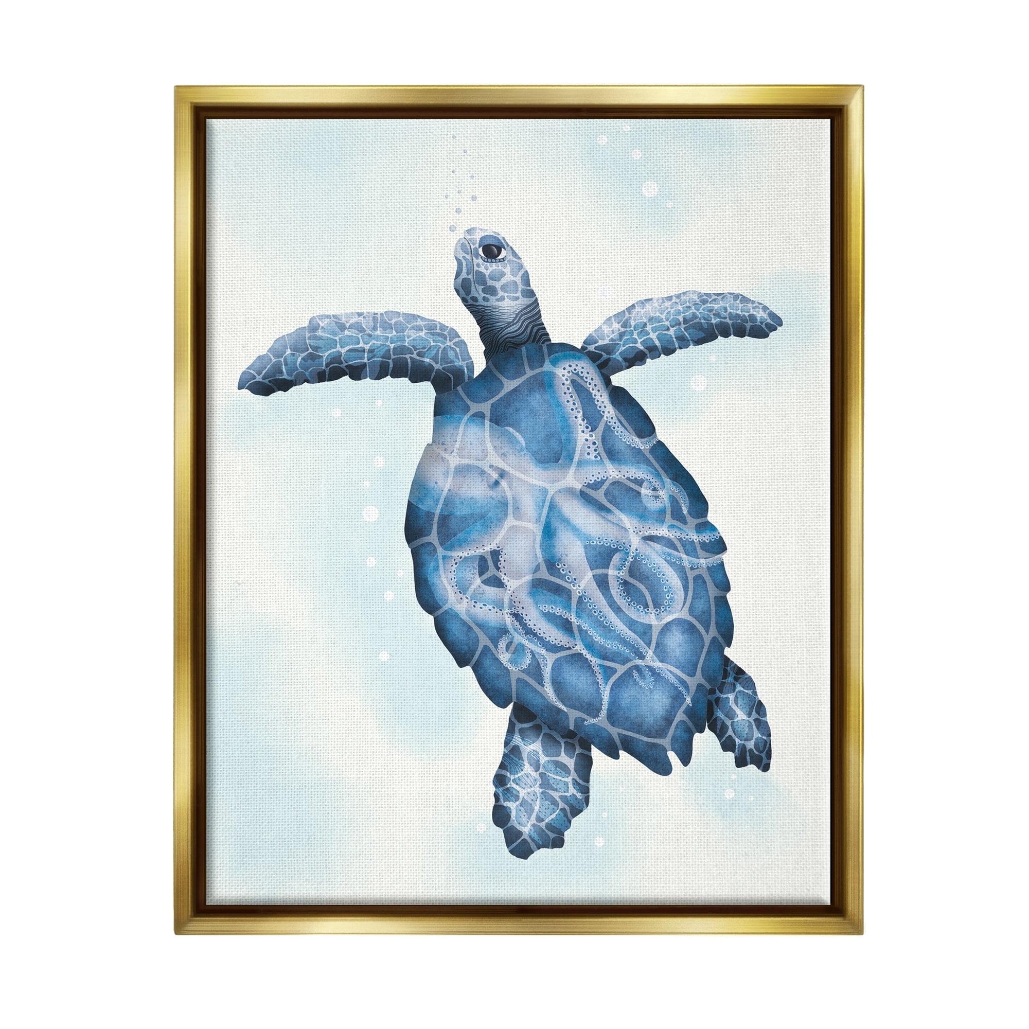 Stupell Industries Swimming Blue Sea Turtle Patterned Tentacles Shell Graphic Art Metallic Gold Floating Framed Canvas Print Wall Art, Design by Darlene Seale
