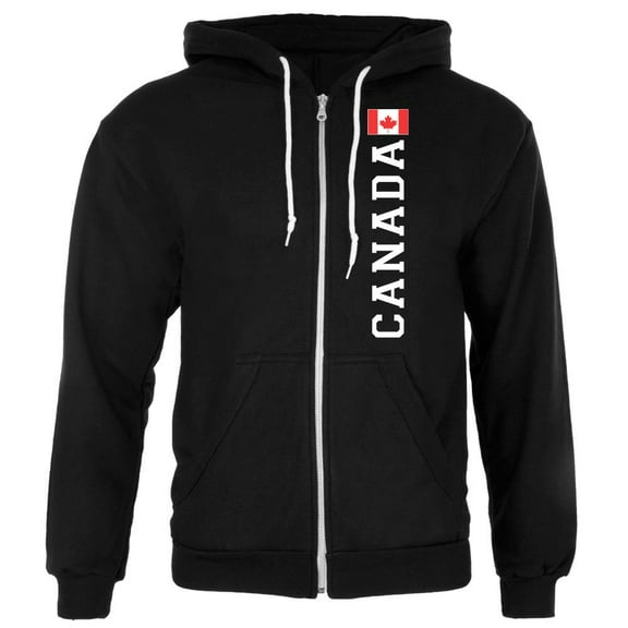 Canada Flag World Cup Mens Full Zip Hoodie Black X-LG