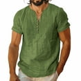thumbnail image 3 of Men's Casual Shirts Short Sleeve V-Neck Solid Color Button-up Pullover Shirts Men's Casual Loose Leisure Breathable Tops, 3 of 8
