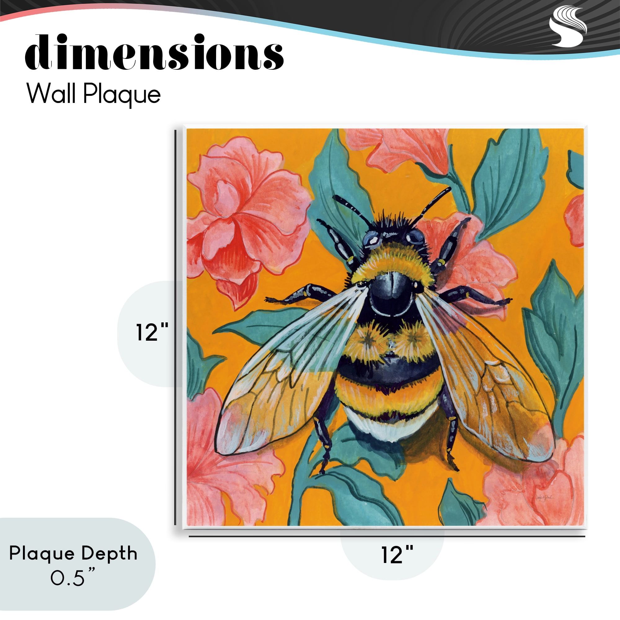 Stupell Industries Bumble Bee & Flower Pattern Wall Plaque Art, design by Kate Jarvik Birch