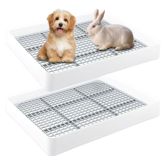 2 Pcs Rabbit Large Litter Box with Grate, Guinea Pig Training Litter Box for Cage, Rectangular Rabbit Litter Pan Pet Toilet for Rats, Hamsters, Small