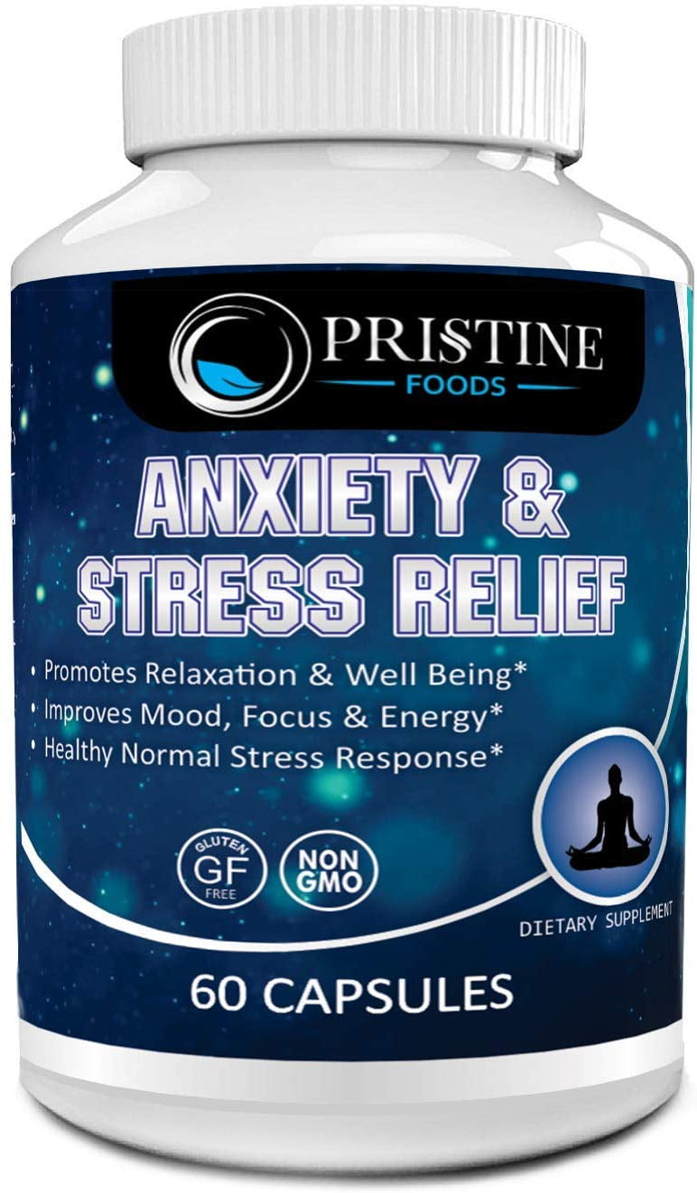 Pristine Foods Anti Anxiety & Stress Relief Supplements - Mental Clarity, Positive Mood, Depression, Fatigue Support Plant Based Natural Happy Pills - 60 Capsules