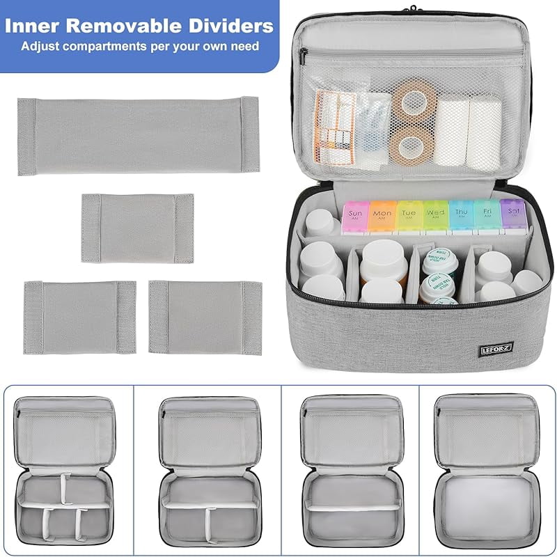 Medicine Storage Bag,Double Layers Pill Bottle Organizer Bag Empty with Lockable Zipper&Adjustable Divider,Medication Travel Carrying Bag for Pills,Vitamins,Medical Supplies