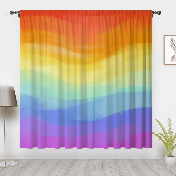 Colorful Curtains Modern Horizontal Rainbow Color Stripes Vibrant Curtain Curtains Suitable for Bedroom Girls Boys Kids Room Decoration(Rod pocket)