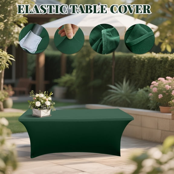 6ft Stretch Spandex Table Cover- Rectangular Fitted Stretchable Wrinkle Resistant Elastic Tablecloth for Party, Wedding, Banquet, Green, 1 Pack
