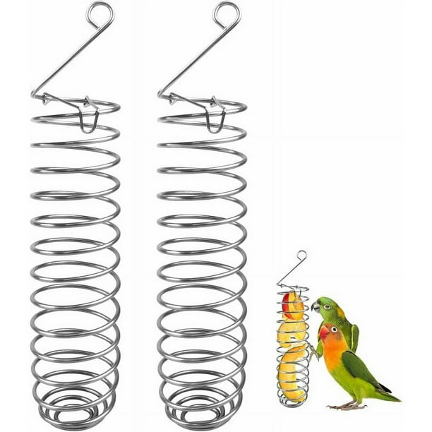 Cesta de comida para pájaros y loros, dispensador de frutas colgante de acero inoxidable, soporte para verduras, jaula para pájaros, accesorios de alimentación para periquitos, cono (2