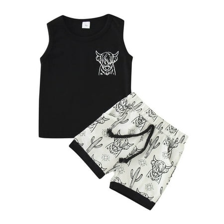

HIBRO Toddler Boys Girls Sleeveless Cartoon Cow Printed T Shirt Tops Vest Shorts Outfits Kids Winter Outfits Boys 4t Sweatsuit