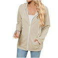 thumbnail image 2 of Fanxing Women's Full Zip Up Hoodie Jacket Casual Long Sleeve Hooded Sweatshirts Pockets Track Coat for Women Khaki XL, 2 of 6