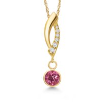 Gem Stone King 14K Yellow Gold Pink Tourmaline and Lab Grown Diamond Pendant Necklace for Women | 0.55 Cttw | Gemstone October Birthstone | Round 5MM | With 18 inch Chain