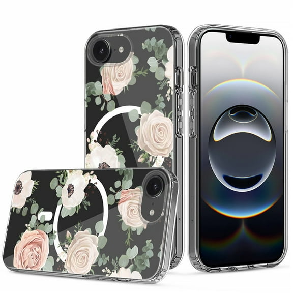 XPM for Apple iPhone 16e Phone Case, Hybrid Flower Design Stylish Fashion Case, MagSafe Compatible, Thick Shockproof Hard PC Cover for Apple iPhone 16 E (6.1") (White Roses)