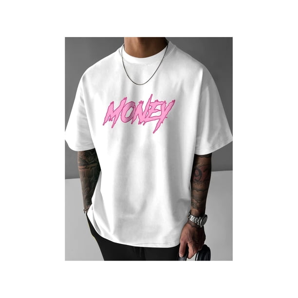 Men's Bold Letter Graffiti T-Shirt Vibrant & White Cotton Breathable Round Neck Casual All-Season Fashion Tee Machine Washable