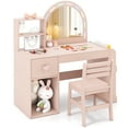 thumbnail image 1 of Gymax Kids Vanity Desk w/ Lights Open Bookshelf Storage Drawer Compartment & Shelves Pink, 1 of 9