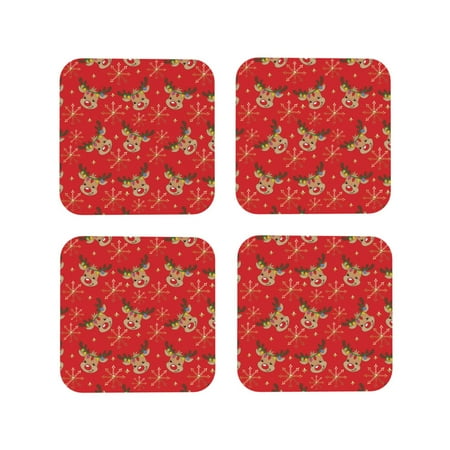 

Tideii Christmas With Cute Deer for Leather Coasters 4 Pieces Anti-fouling and Anti-scalding Decorative Coasters Suitable for Restaurants Kitchens Coffee Shops-Square