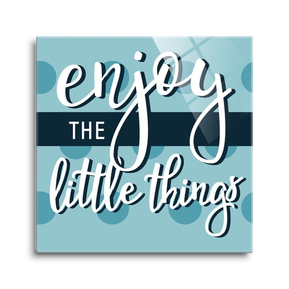 Enjoy Little Things Aqua Dots 12 x 12 Glass Wall Hanging Sign