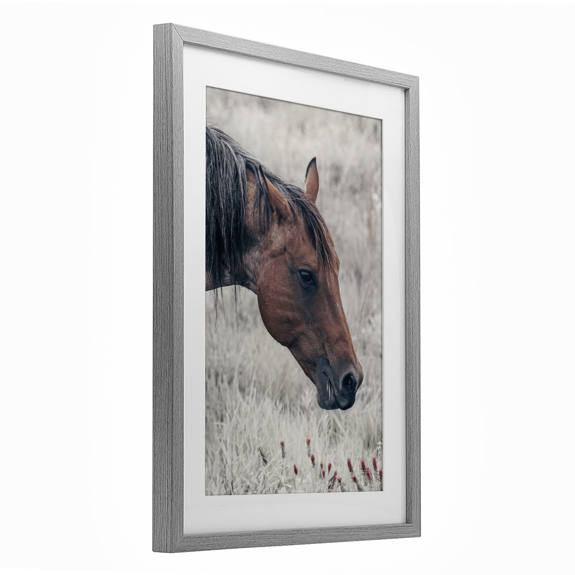 Stupell Industries Mother Horse Grazing in Meadow Gray Framed Print Under Glass, design by Nathan Larson