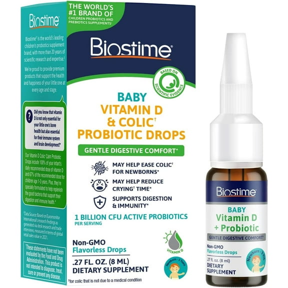 Biostime Baby Vitamin D & Colic Probiotic Drops, May Help Easwe Colic for Newborns, 8ml