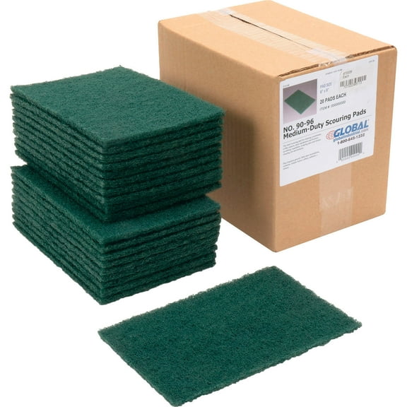 Global Industrial Medium Duty Scouring Pads Green 6"" x 9"" - Case of 20 Pads