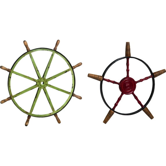 Nautical Metal And Wood Captain's Wheel Wall Decor Set Of 2