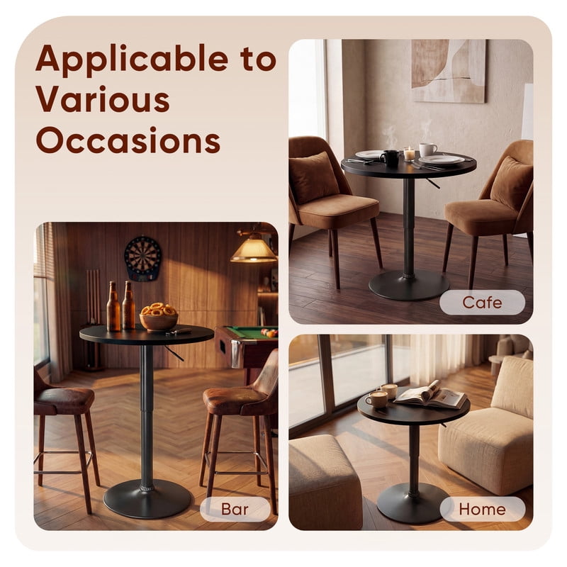 Lacoo 23.6" Adjustable Round Bistro Pub Table, Swivel Pub Table with Metal Base for Home Bar, Kitchen, Dining Room, Black