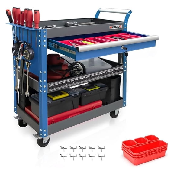 Heavy Duty Tool Cart, 440LBS Mechanic Rolling Cart with 3 Drawers, Industrial Utility Cart with Locking Wheels, for Garage, Workshop, Warehouse