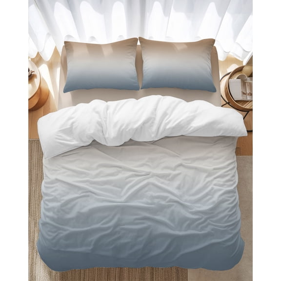 Brown Grey Bedding Duvet Cover Set Twin Size 4 Pieces Gradient Soft Twill Plush Quilt Cover, Include 1 Duvet Cover 1 Flat Sheet And 2 Pillow