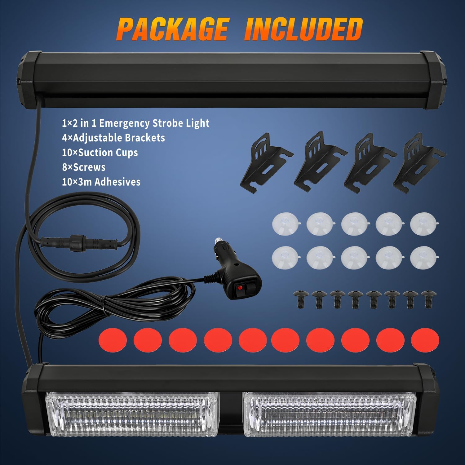 Nilight 40LED Amber Emergency Strobe Advisor Light Bar with Suction Cups Dash Safety Warning Hazard Flashing Lights Interior Front/Rear Windshield for Trucks Construction Vehicles