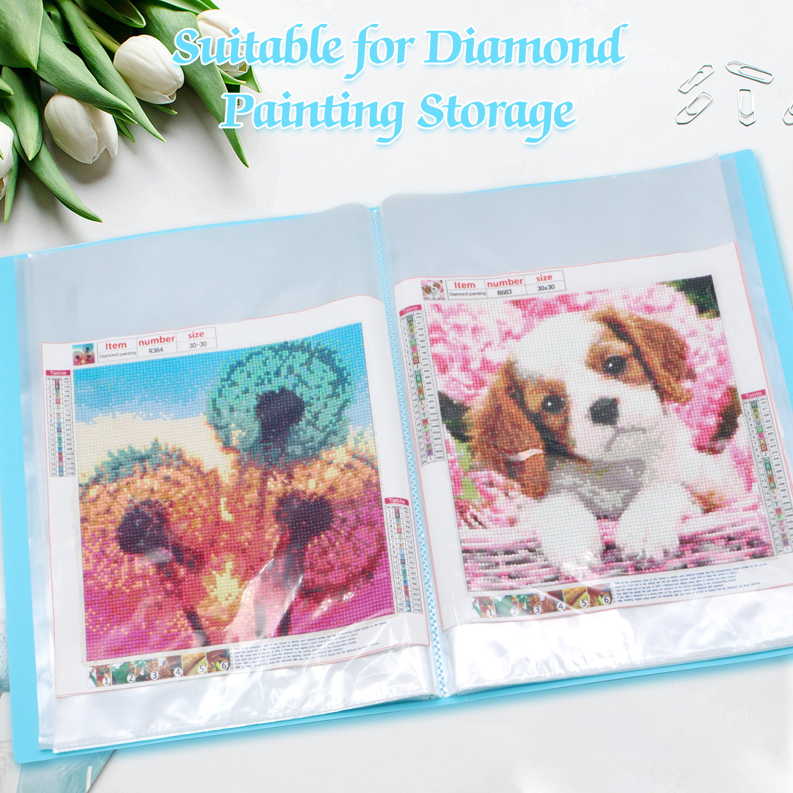 PP OPOUNT 60 Pockets A3 Diamond Art Storage Book, Hold Up to 120 Diamond  Arts, Art Portfolio Book for Diamond Art Kits, Diamond Art Accessories(16.5  X