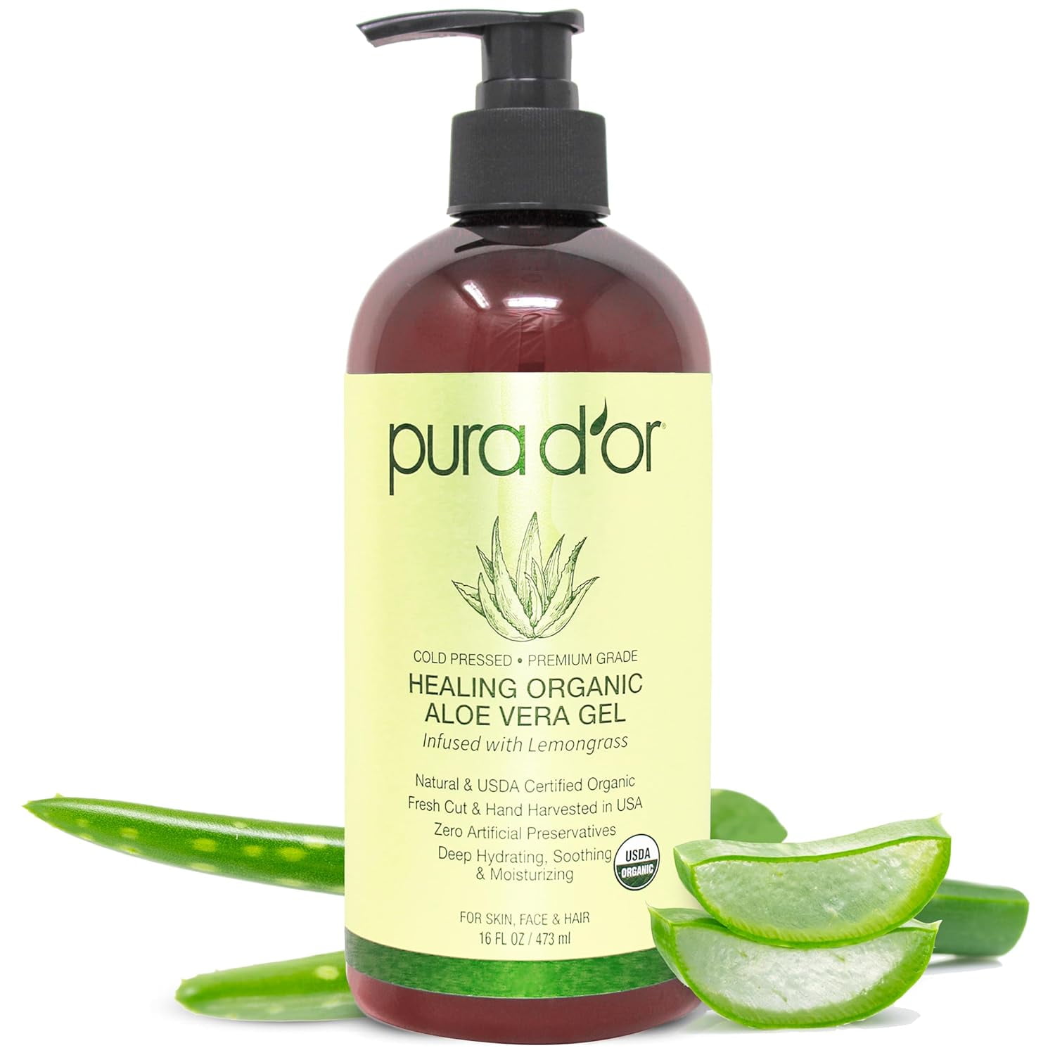 PURA D'OR Aloe Vera Gel, Soothing Moisturizer for Skin and Hair, Hydrating  and Antioxidant-Rich - Walmart.com