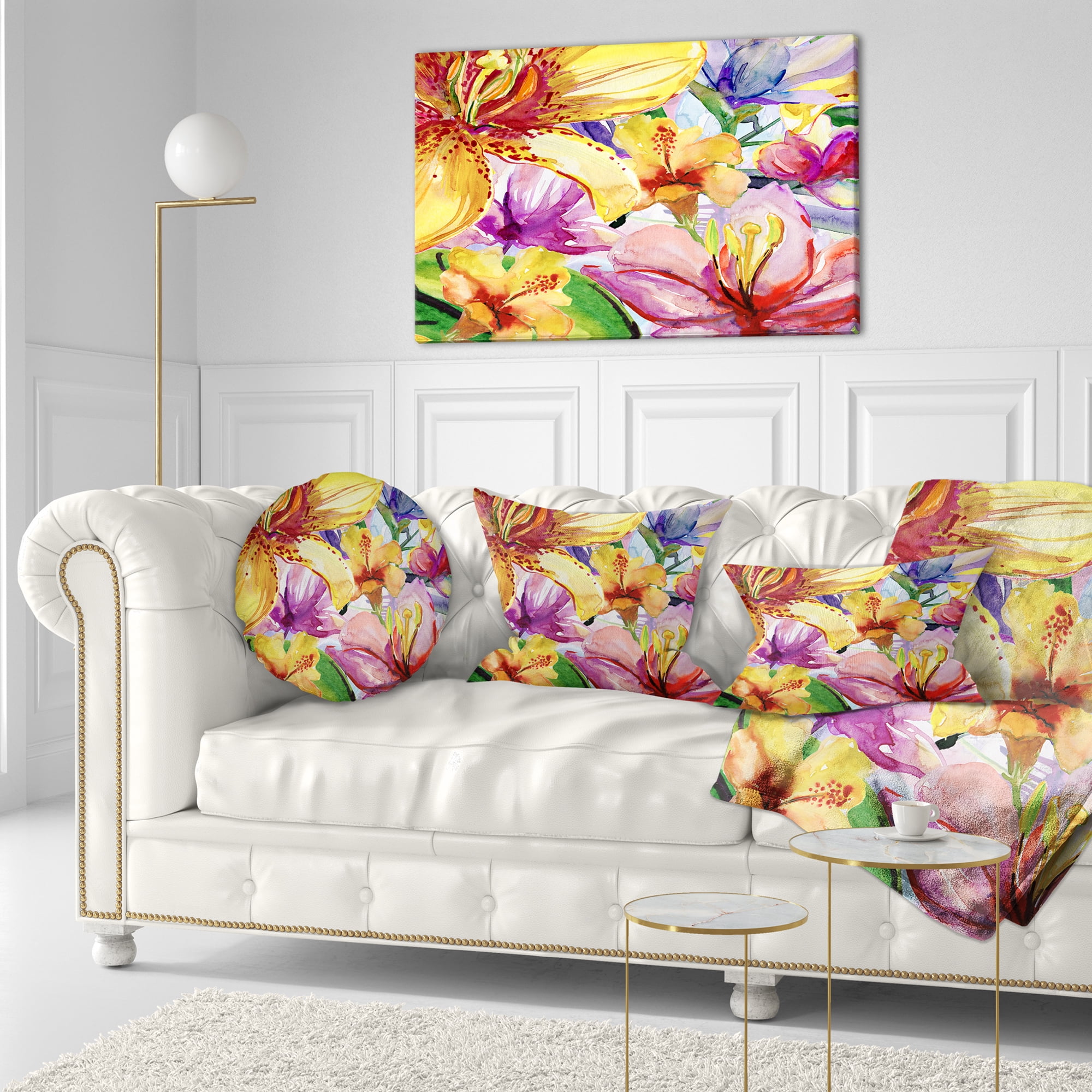 Designart Lily Flowers Illustration Art - Floral Throw Pillow - 12x20