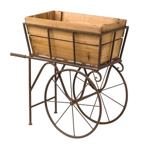 Wooden Wagon Planter/Drink Holder with Wheels