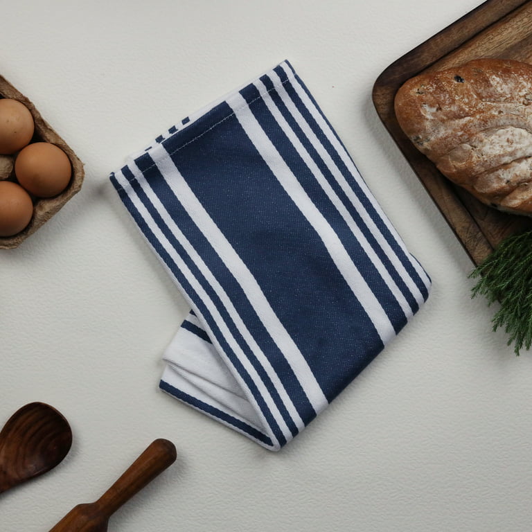 Blue and White Striped Linen Dish Towel - Larger Cross