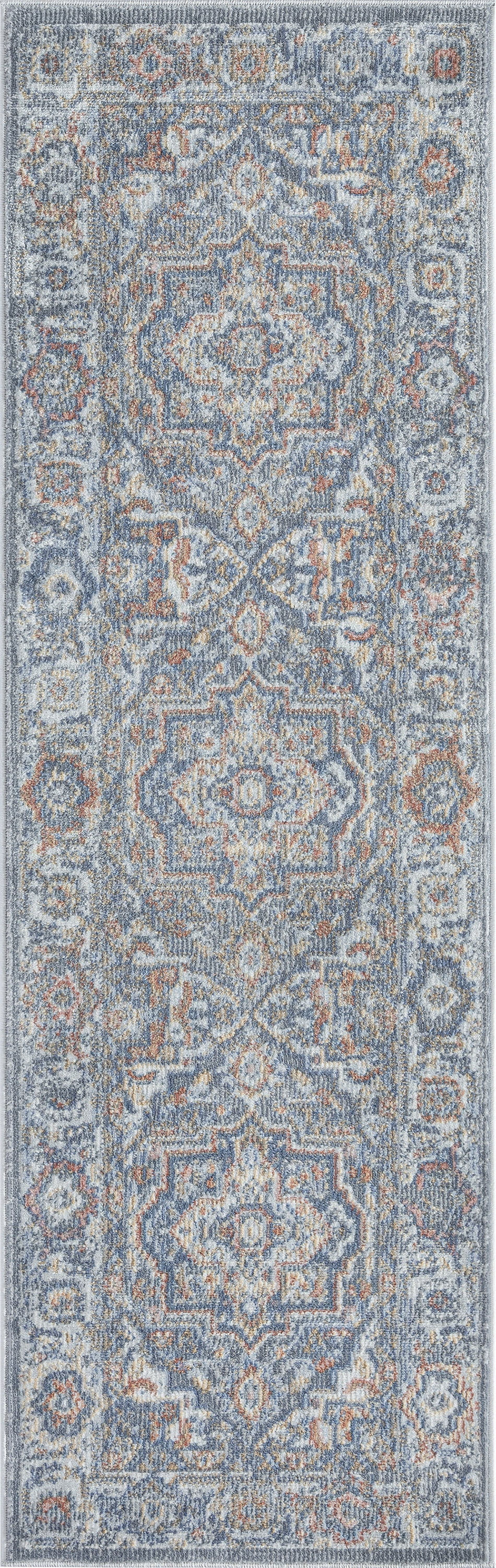 Allure Traditional 2' x 7' Charcoal and Navy Polypropylene Indoor Area Rug