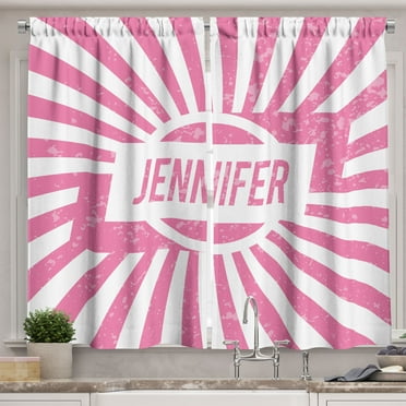 Ambesonne Jennifer Kitchen Curtains, Retro American Lady Name, 55"x39", Pale Pink and White