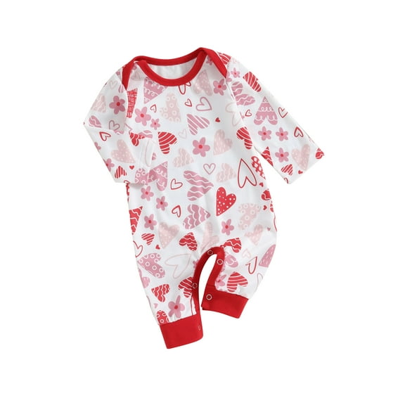 Suealasg Baby Girls Boys Valentine's Day Clothes 3M 6M 9M 12M Long Sleeve Crew Neck Heart Print Zipper Romper Infant Newborn Spring One Piece Jumpsuit