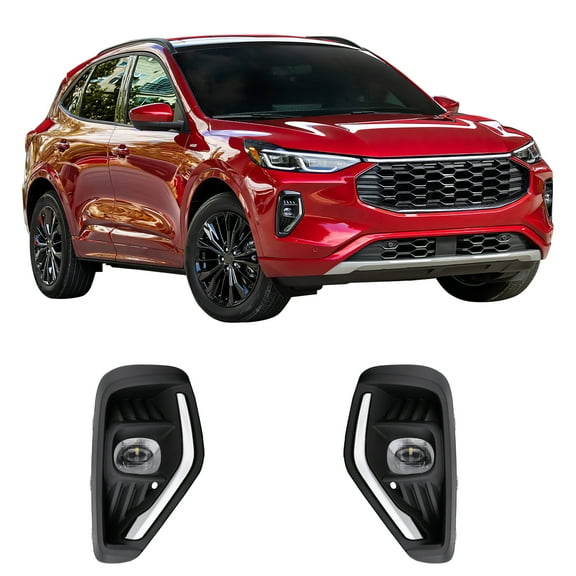 Ikon Motorsports Fog Lights, Compatible with 2023-2026 Ford Escape, LED White Lens Black Housing Front Bumper Driving Fog Lamp (with Harness), Pair