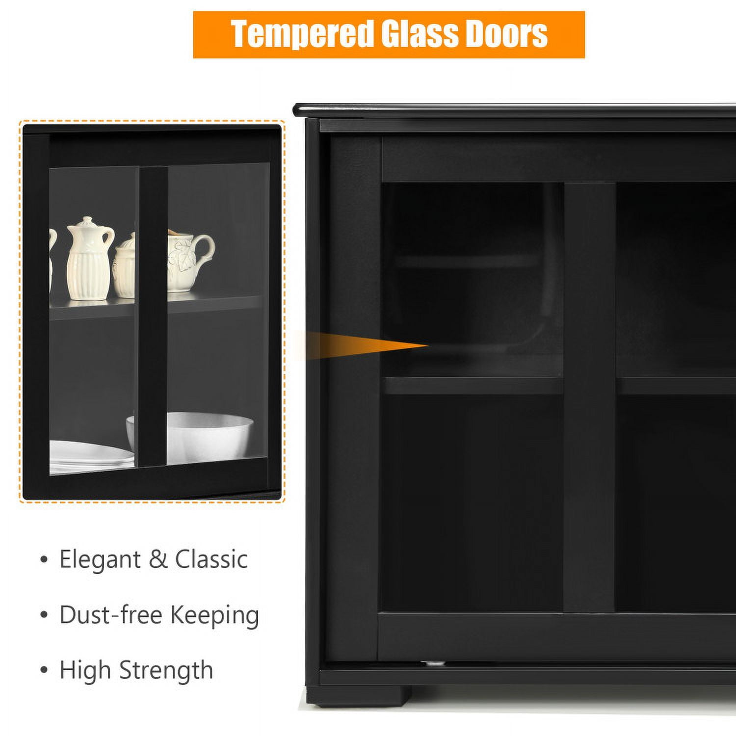 Finihen Kitchen Storage Cabinet, Buffet Sideboard, with Glass Sliding Door, for Dining Room, Kitchen, Living Room, Black Finihen Kitchen Storage Cabinet, Buffet Sideboard, with Glass Sliding Door, for Dining Room, Kitchen, Living Room, Black