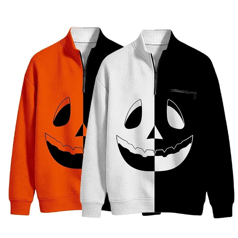IWRICH Halloween Waffle 1/4 Zip Sweatshirts for Men Texture Spooky ...