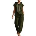 thumbnail image 2 of sdhkgrrt Women 2 Piece Lounge Sweatsuit Sleeveless Hoodie Cuffed Joggers Set Loose Casual Solid Basic Athletic Outfits Travel Fall Fashion Matching Tracksuit, Army Green 2XL, 2 of 9
