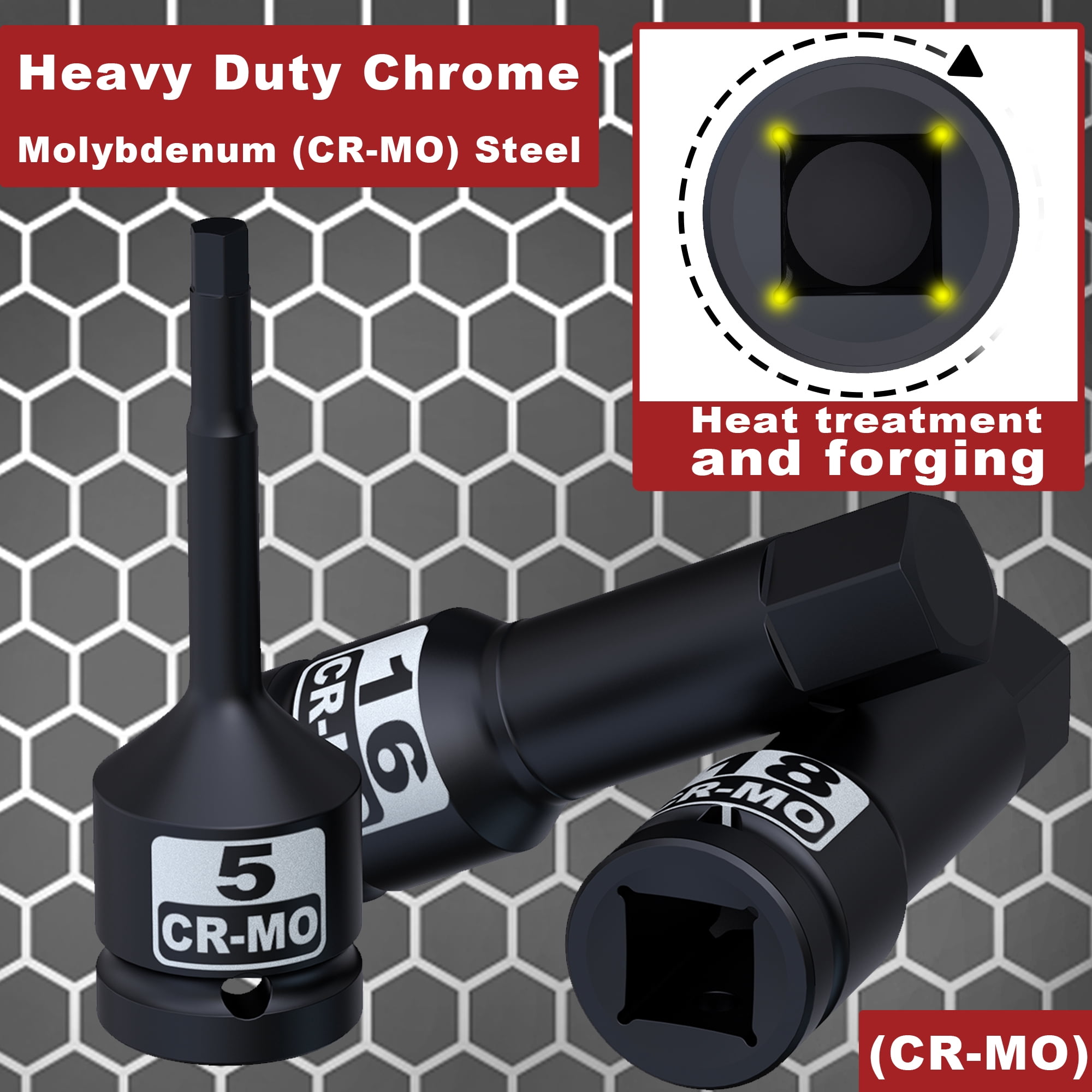 Aiourx 1/2 Inch Impact Metric Hex Bit Socket Set