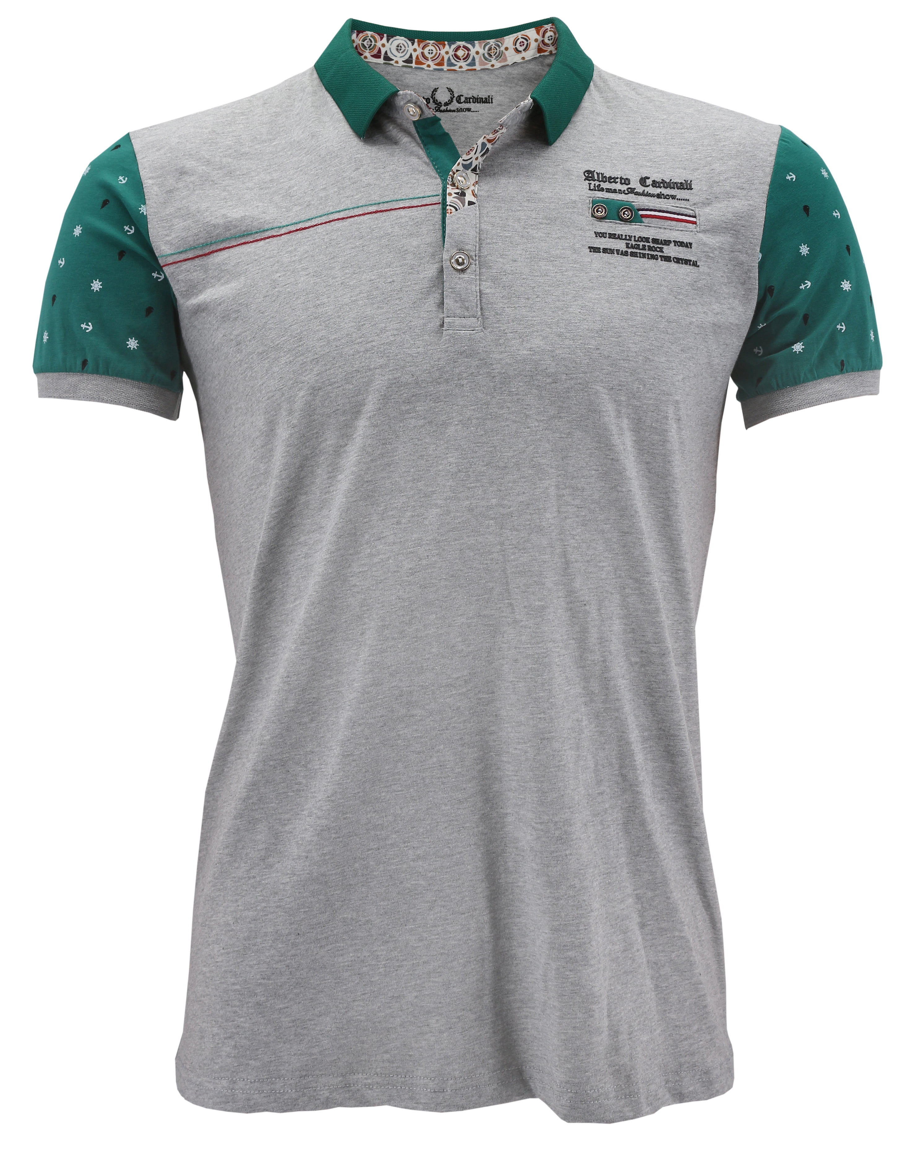 Smeiling Mens Fashion Casual Slim Fit High Neck Embroidered Stretchy Tshirts