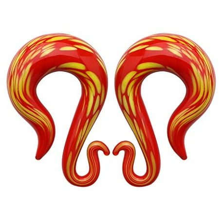 - BodyJ4You 2PC Glass Ear Tapers Hanger Plugs 00G Lava Red Twist Gauges Piercing Jewelry