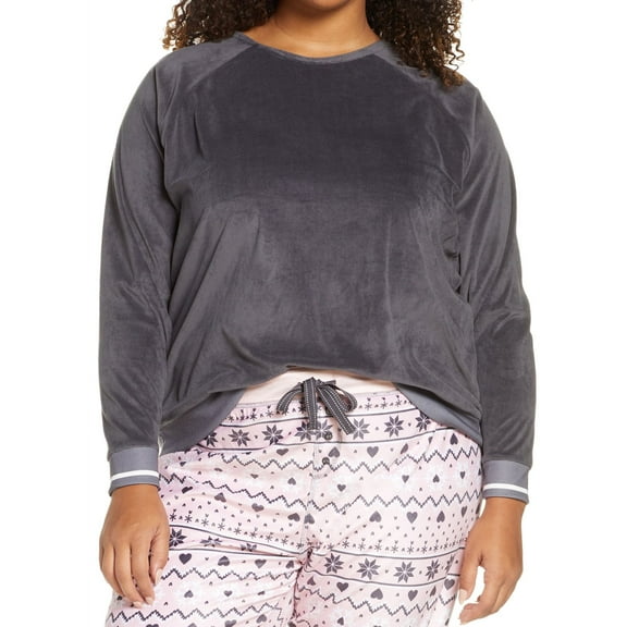 P.J. Salvage Womens Solid Pajama Sweatshirt Top, Grey, Plus Size, 1X