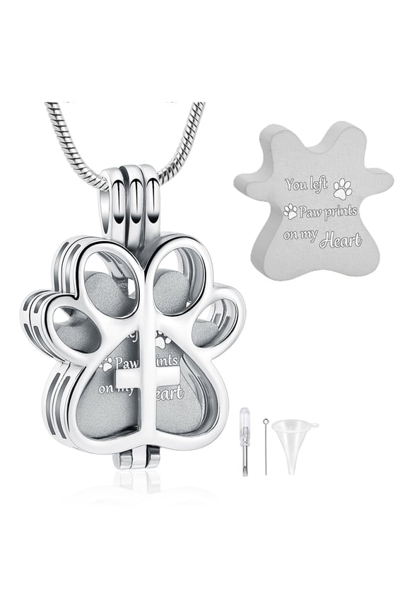 Openable Pet Urns For Dogs/Cats - Personalized Paw Print Pet Urn Necklace for Ashes Memorial Keepsake Jewelry for Pet/Dog's/Cat's Ashes