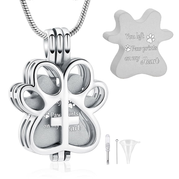 Openable Pet Urns For Dogs/Cats - Personalized Paw Print Pet Urn Necklace for Ashes Memorial Keepsake Jewelry for Pet/Dog's/Cat's Ashes